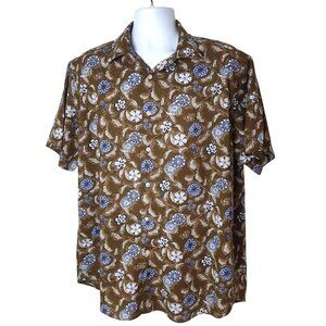 Cremeux Mens Button Down XL Brown Blue Floral Short Sleeve Shirt Classics Hip